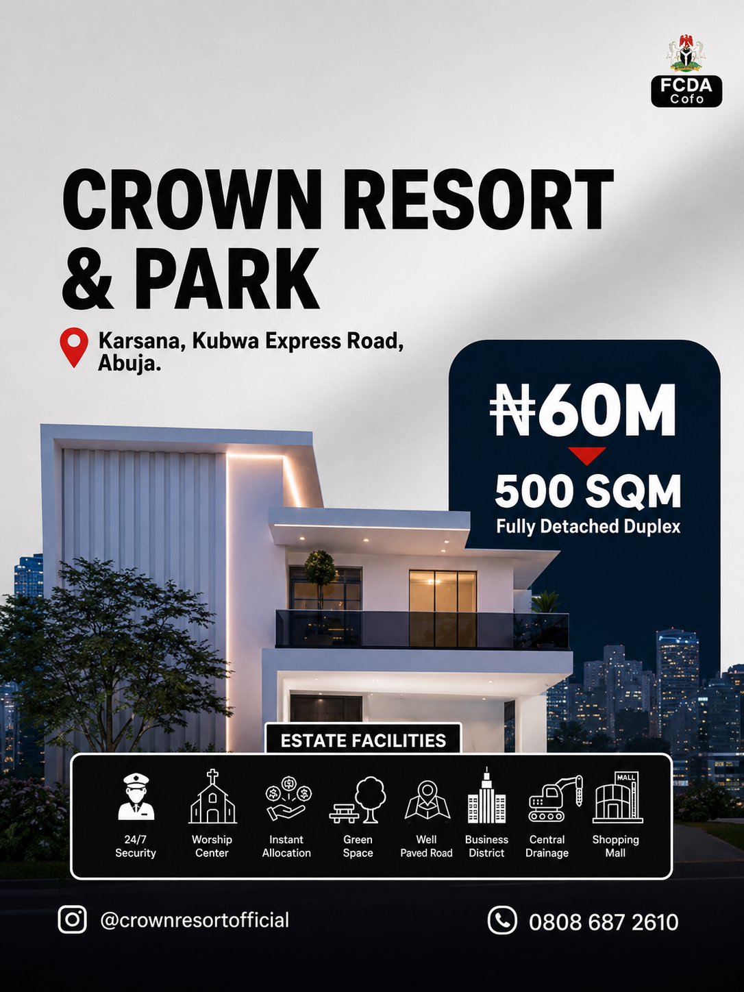 ChatGPT Image Aug 4, 2026, 07_07_09 PM CROWN RESORT & PARK, KARSANA — INVEST IN THE FUTURE OF ABUJA